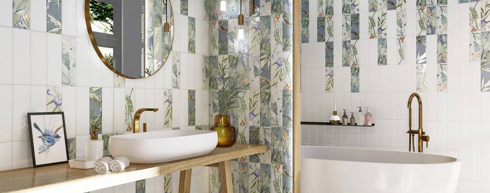 Carrelage mural à motif floral - Idée de pose originale - MAINZU CERAMICA