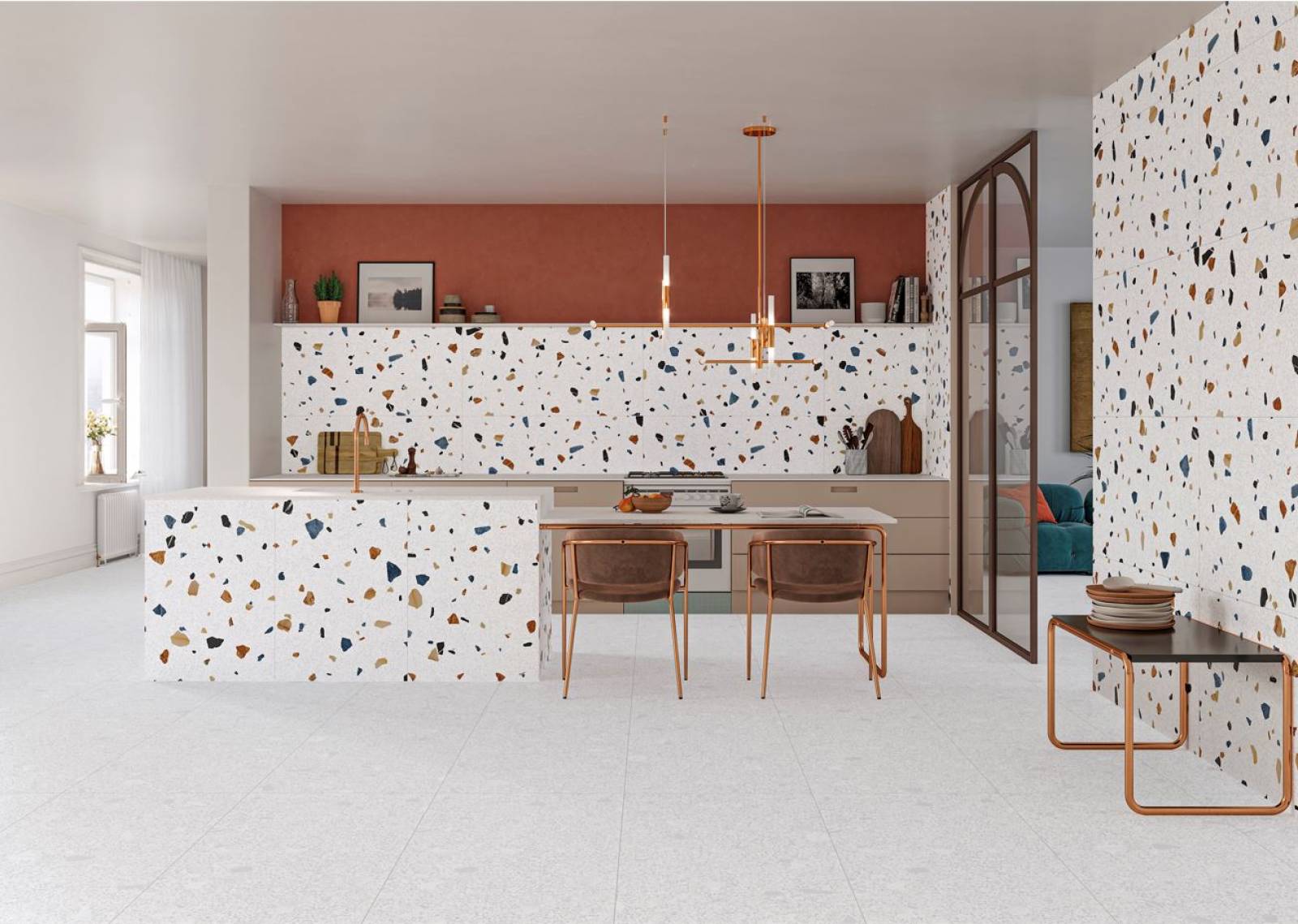 Carrelage Grès Cérame Terrazzo blanc  - SANCHIS HOME chez DIRECT MATERIAUX